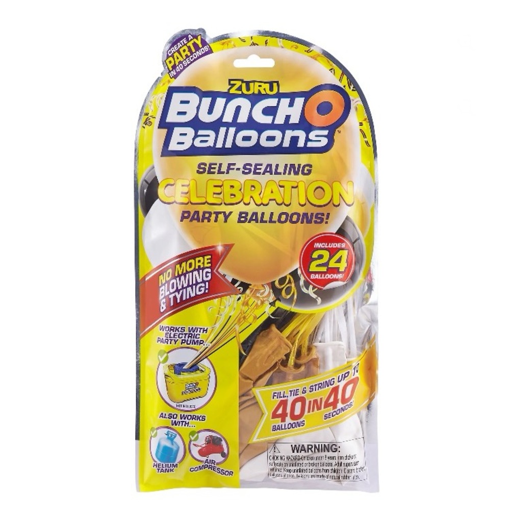 Bunch O Balloons - Self-Sealing Party Balloons, White, Black, & Gold, 11in, 24ct